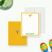 Personalized Margarita Note Cards with Maracas. Front and yellow back with colorful maracas shown with a white envelope.