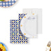 Personalized Mediterranean thank you card with a blue and yellow tile border, white background and elegant script name-front-back