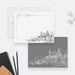 Personalized note card with a hand-drawn Mediterranean village and custom name-front-back