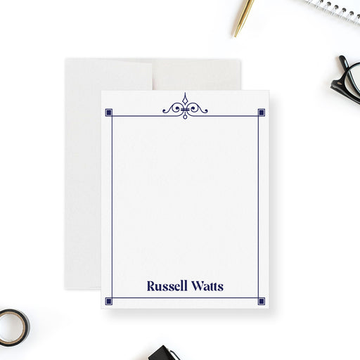 Personalized men’s note card with elegant frame design and monogram