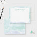 Personalized note cards with a soft mint cloud border around the white writing panel and a mint and white cloudy reverse.