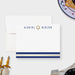Personalized mitzvah thank you card with a navy name, printed gold Star of David and navy and printed gold stripes on white.