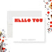 personalized note card with bold red Hello You lettering, custom name, white writing space, and modern red and gray design-front
