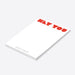 personalized funny notepad with bold red Hey You lettering, custom name, minimalist red and gray design, and blank writing space-side