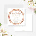 Personalized modern wedding invitation with double circular mosaic border in warm copper, peach and brown, script names and centered ceremony details-front-back