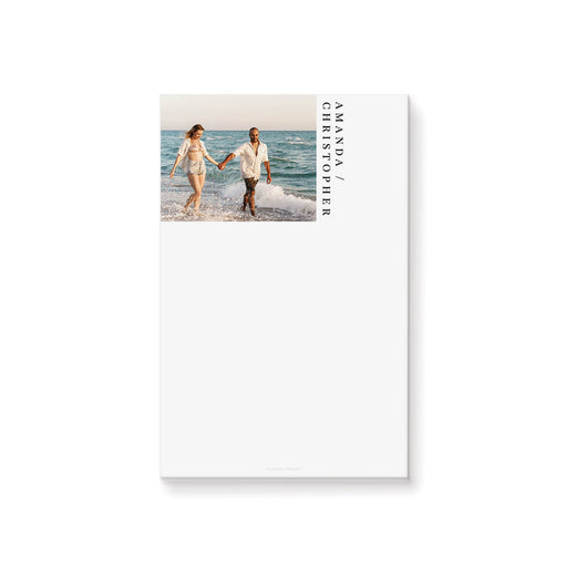 Personalized notepad with a couple’s photo and custom names, perfect for weddings, gifts, and daily writing at home or in the office.