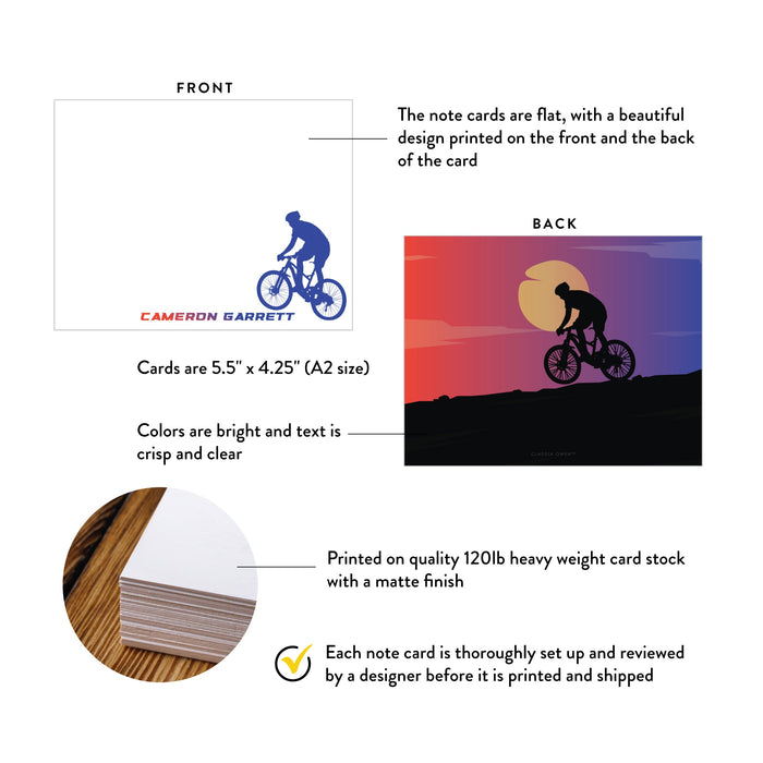Illustrated overview of the note card order process, printing, shipping and delivery.