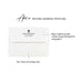 Optional return address printing example on a white envelope for personalized mustache and top hat note cards.