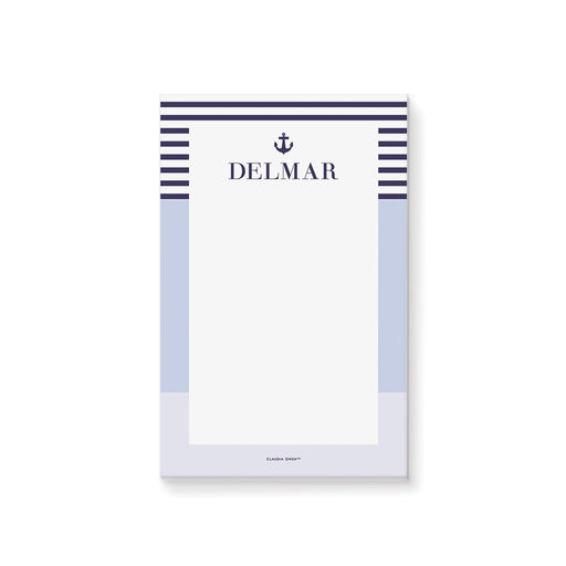 personalized nautical notepad with navy stripe border anchor motif and custom name