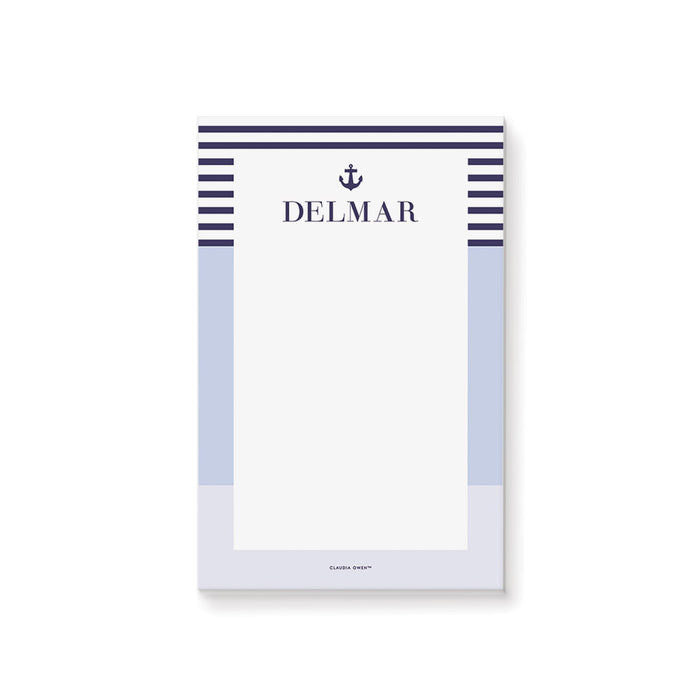 personalized nautical notepad with navy stripe border anchor motif and custom name