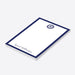 personalized nautical notepad with navy blue border, ship wheel emblem, and custom name for a baby shower gift-side