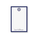 personalized nautical notepad with navy blue border, ship wheel emblem, and custom name for a baby shower gift