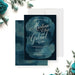 Personalized navy blue watercolor wedding invitation with elegant script names, wedding date, venue, and RSVP details-front-back