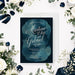 Personalized navy blue watercolor wedding invitation with elegant script names, wedding date, venue, and RSVP details-front
