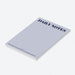 custom business notepad with Daily Notes heading, company name, navy lettering, light blue background, and blank writing space-side