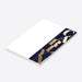 personalized navy and gold notepad with bold vertical lettering, custom name, and clean white writing space-side