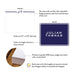 Front and back of personalized navy monogram note cards showing A2 dimensions and matte cardstock details.