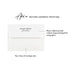 Optional return address printing example on a white envelope for personalized navy monogram note cards.