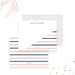 Personalized navy and peach striped note card for women with custom name and blank writing area-front-back