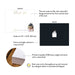 Specifications graphic showing the front and back of personalized new home photo note cards housewarming thank yous, A2 size 5.5 × 4.25 inches and matte cardstock.