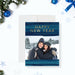 personalized New Year photo card with family photo and modern blue design-front