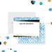 Personalized blue geometric note card featuring a custom name and modern stationery design.-front-back