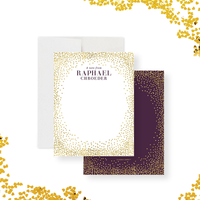 Personalized note card with a gold confetti design for elegant thank-you notes and professional stationery-front-back
