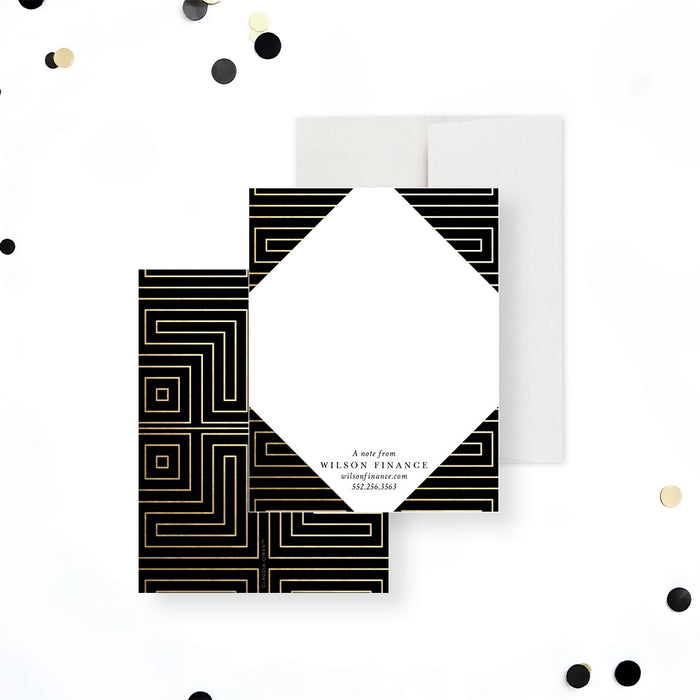 Personalized note card with gold accents for corporate and professional settings.-front-back