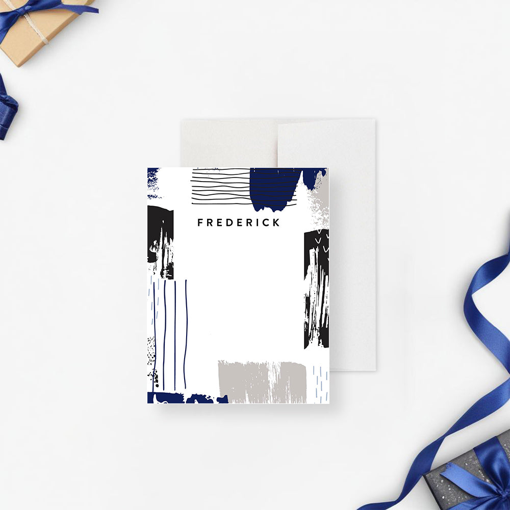 Masculine Personalized Note Card Set with Artistic Design
