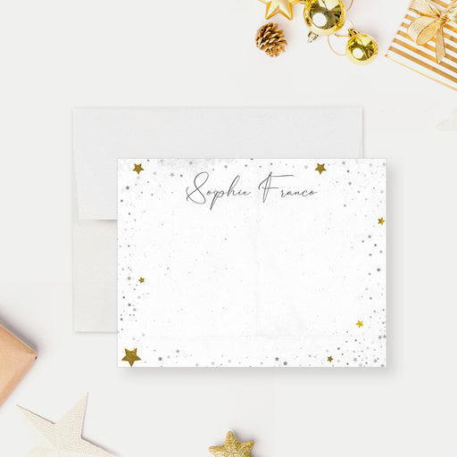 Personalized holiday note cards with star design for Christmas thank you cards and festive stationery-front