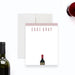 personalized wine tasting thank you card with a wine bottle design, striped red accents, and custom name-front