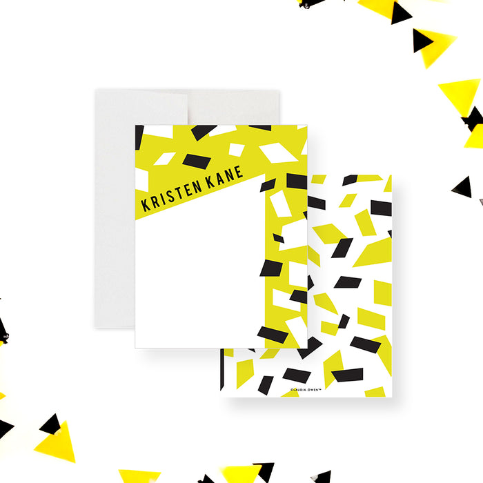 Personalized confetti note card with a bold design and bright colors, perfect as a thank you or greeting card.-front-back