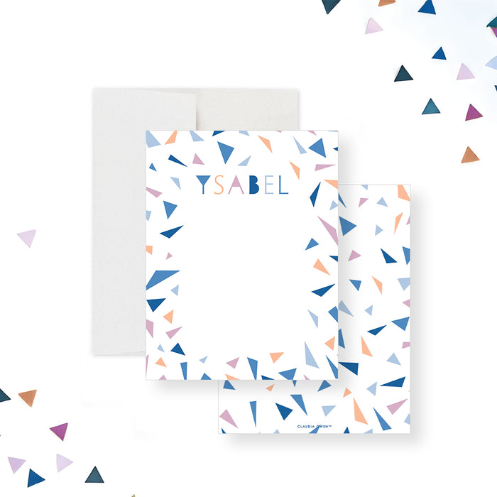 Colorful confetti personalized note card, perfect as a thank you card for celebrating cancer-free milestones and survivor achievements.-front-back