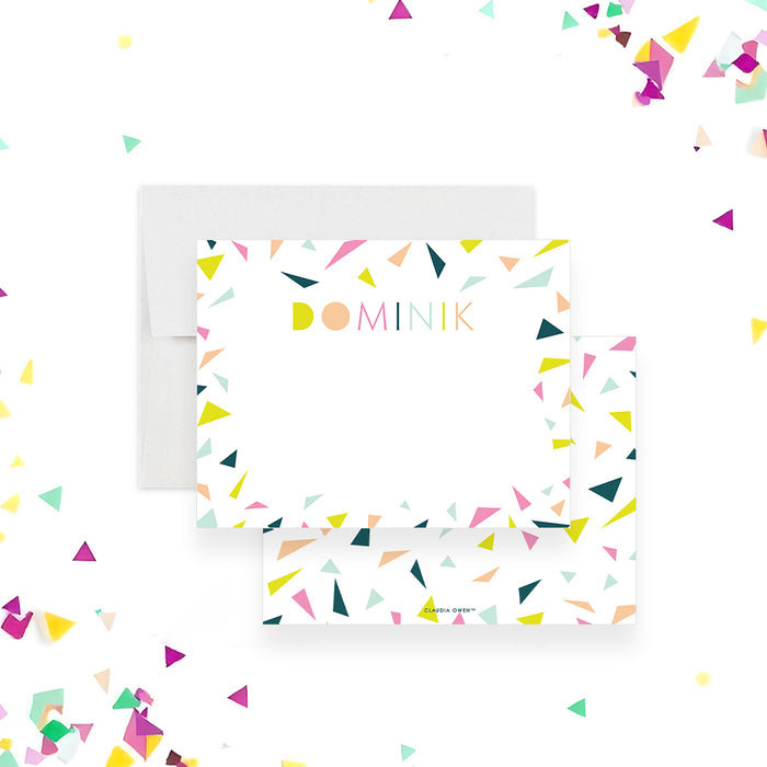 Personalized thank you card with colorful confetti; its modern design makes it suitable for all ages.-front-back