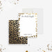 Personalized bachelorette note card with an elegant leopard-print border and "One Wild Night" design-front-back
