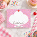 Ice cream-themed personalized thank you note card with colorful sprinkles and a cherry on top design for a kids' birthday party-front