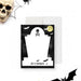 Halloween thank you card featuring a tombstone, bats, a full moon, and a skull illustration, a spooky season keepsake card-front