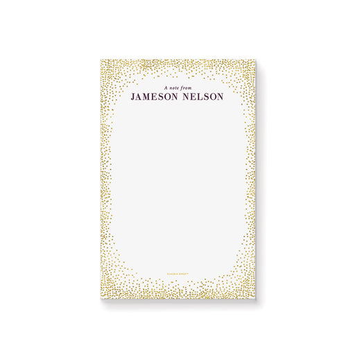 Personalized notepad featuring an elegant gold confetti border and custom name, perfect as a professional office stationery gift.