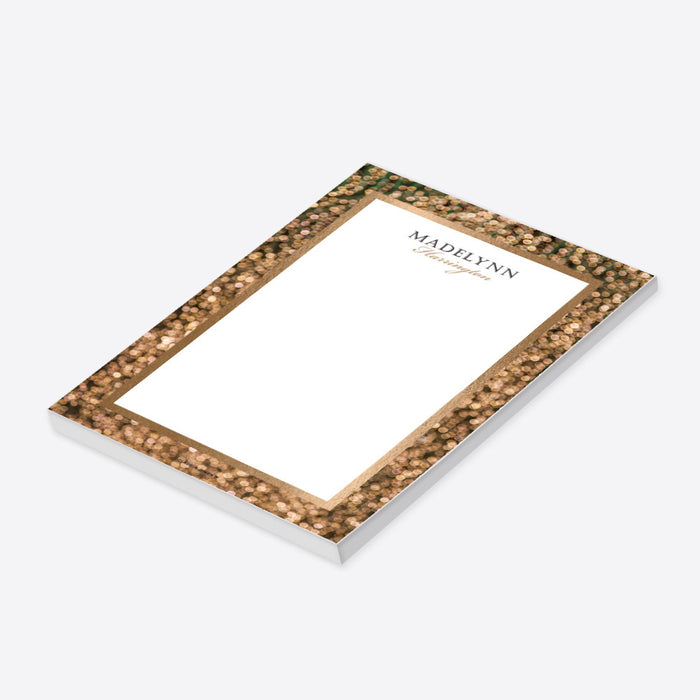 Personalized gold notepad with elegant design, perfect for office stationery, daily notes, and a unique gift for professionals.-side