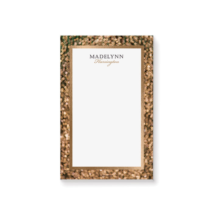 Personalized gold notepad with elegant design, perfect for office stationery, daily notes, and a unique gift for professionals.
