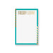 Personalized turquoise and gold notepad with custom name in gold lettering and modern striped border design.