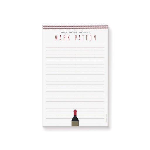 personalized wine notepad with lined pages, wine bottle illustration, and custom name for a wine tasting party gift