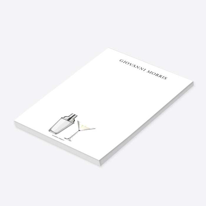 Personalized notepad with an illustration of cocktail shaker and cocktail drink, an elegant stationery suitable for men and women-side