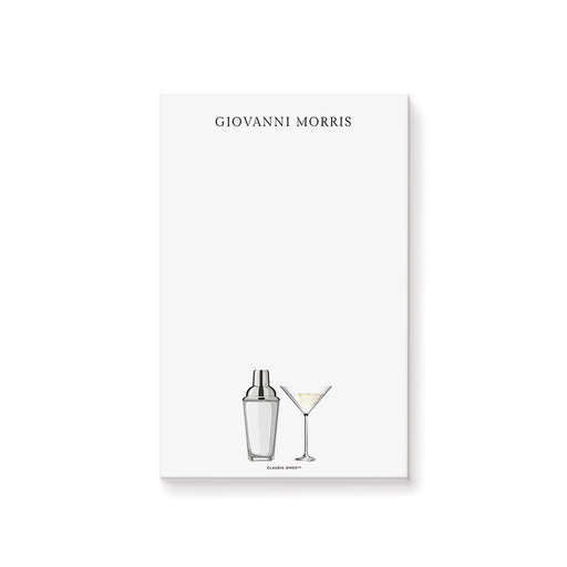 Personalized notepad with an illustration of cocktail shaker and cocktail drink, an elegant stationery suitable for men and women