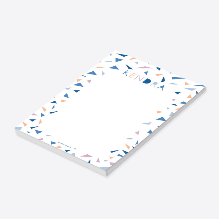 Personalized notepad with a colorful confetti border and custom name, ideal for notes and daily planning.-side