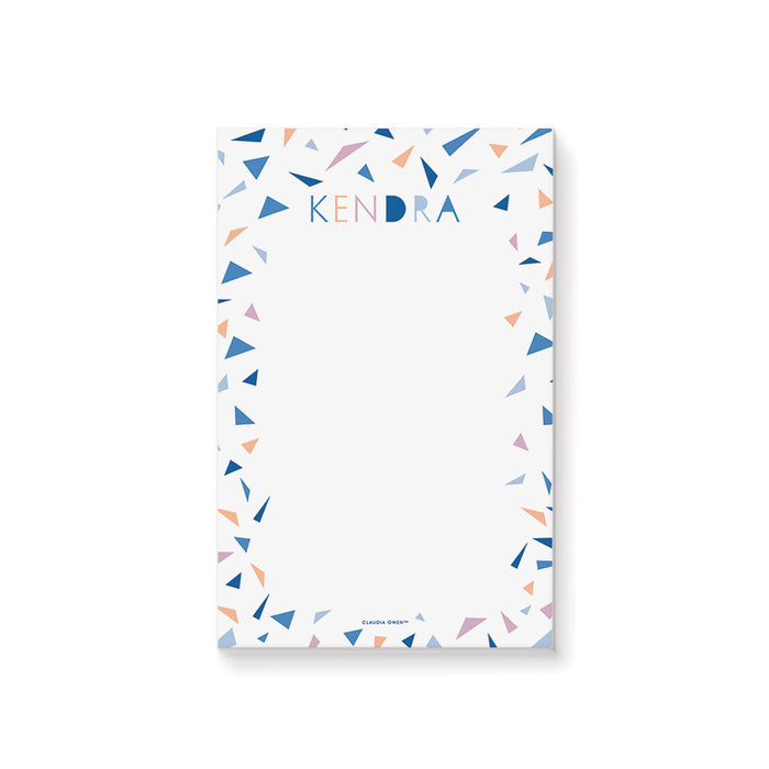 Personalized notepad with a colorful confetti border and custom name, ideal for notes and daily planning.