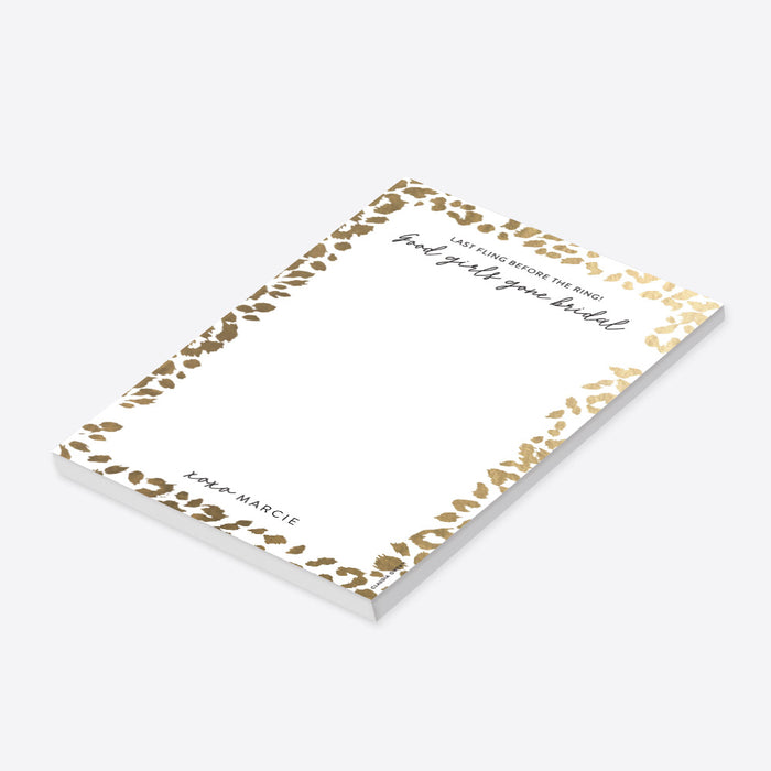 Personalized bridal notepad with a chic leopard-print design, a custom bachelorette party favor-side