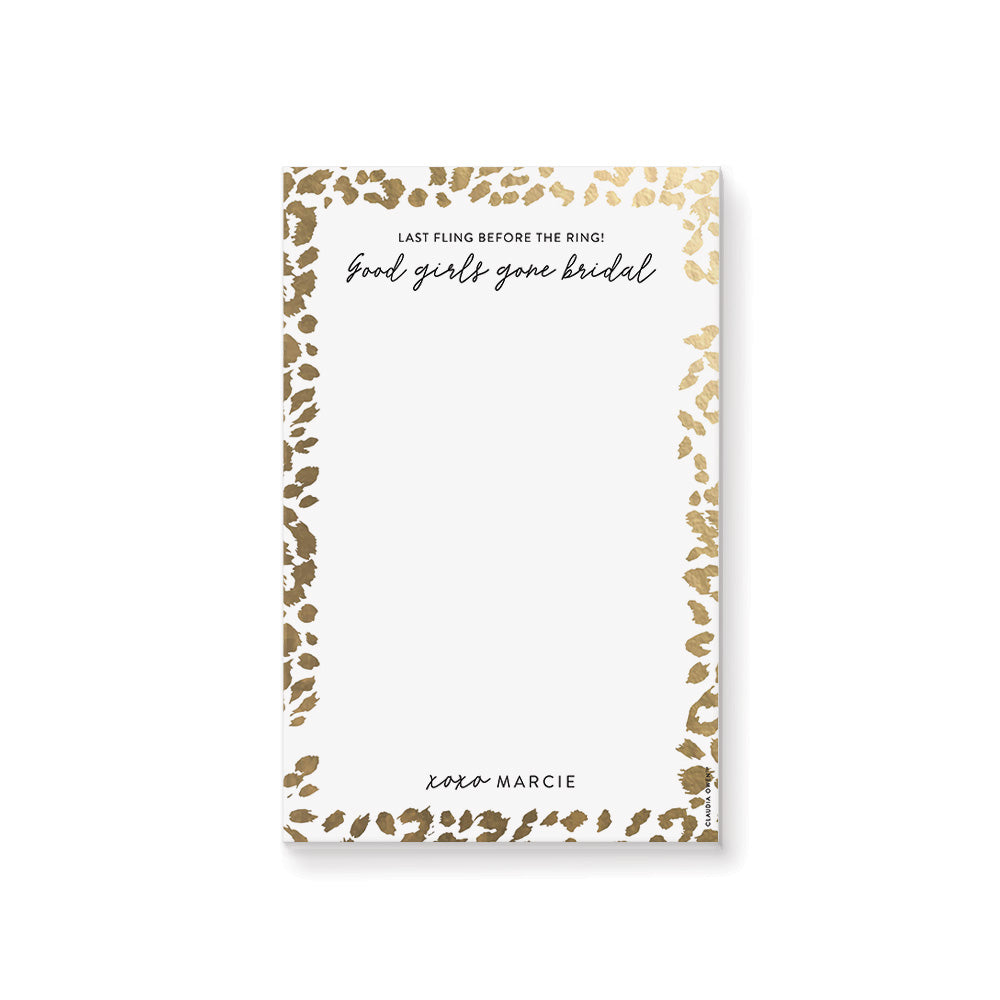 Personalized Bachelorette Party Notepad Leopard Bridal Design