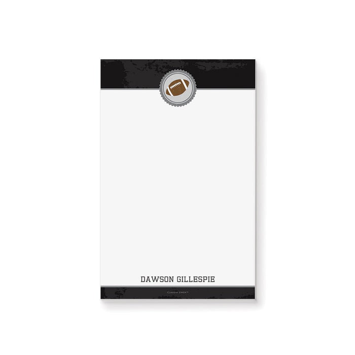 Personalized notepad featuring a football illustration