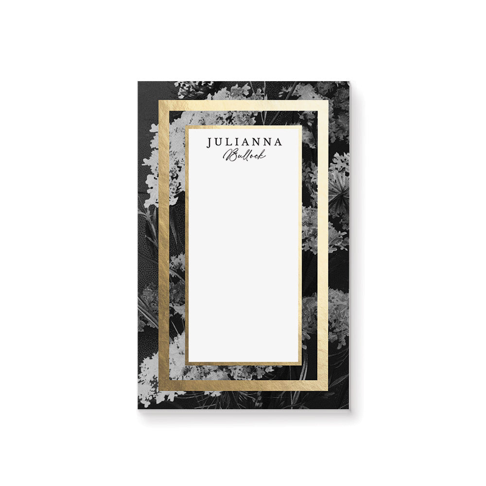 Elegant Black and Gold Floral Personalized Notepad — Claudia Owen